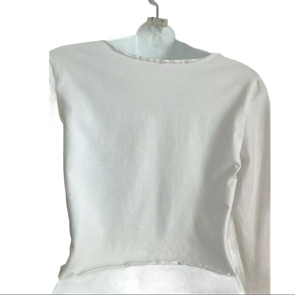 Shein Lettuce Edge Ruched Long Sleeve Baby Tee Crop Top White Large - Picture 10 of 12